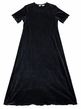 Black Velvet Plus Size 16W Black Velvet Maxi Dress Ruffle Trim Short Sleeve Goth